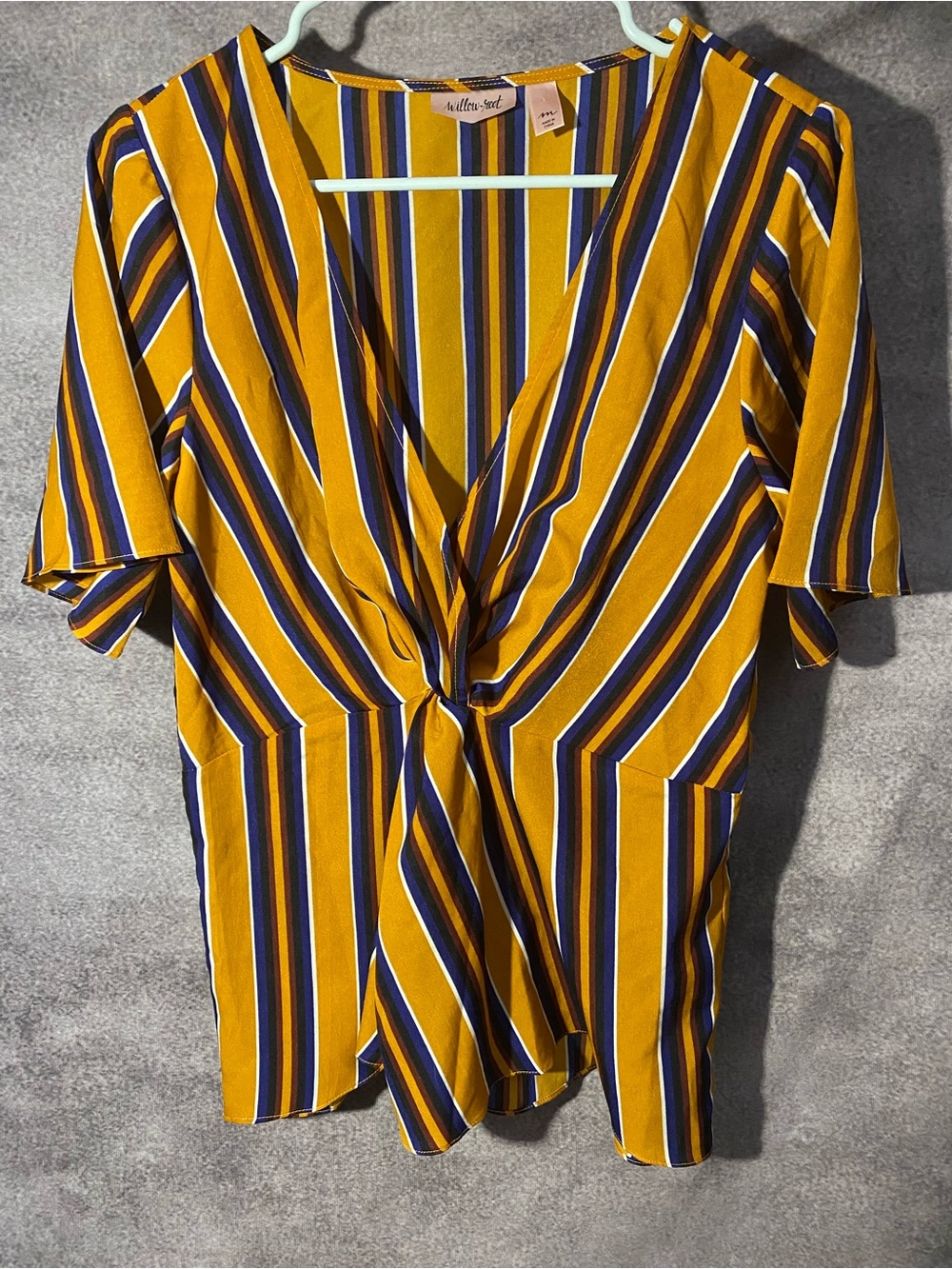 Willow Mustard Yellow Navy Striped Twist-Front Blouse